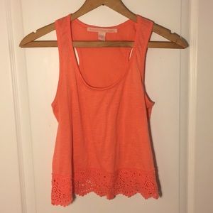 BOGO🌸 Bright Coral Crop Top with Crochet Hem